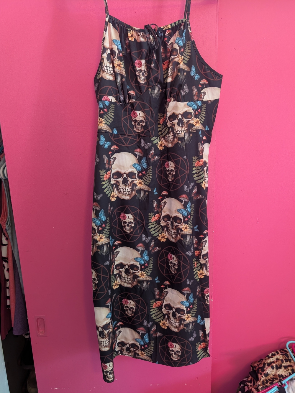 Black Skull Print Women's One-Piece Dress